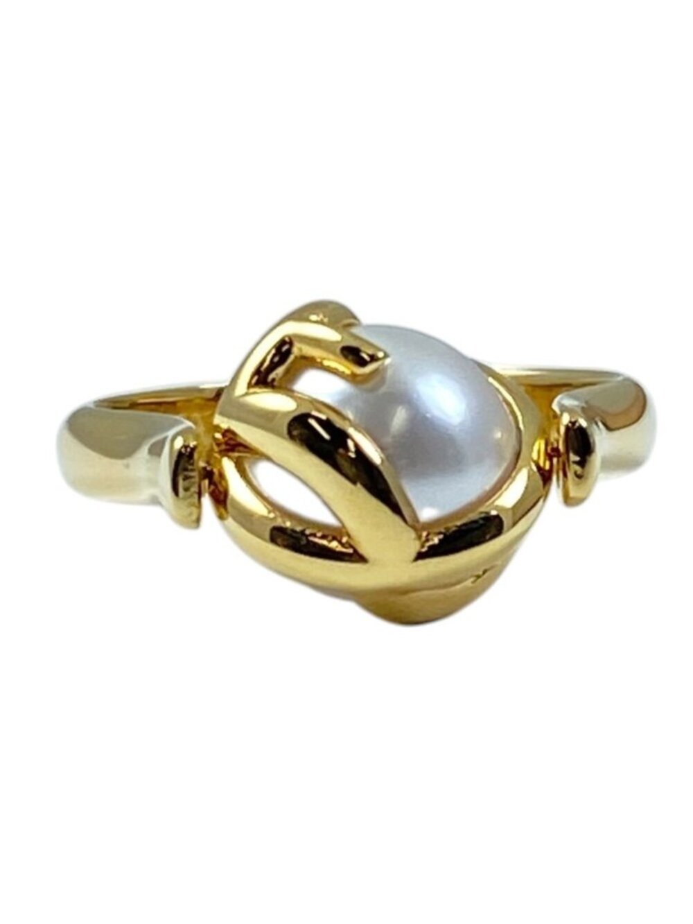 Fendi Ring Logo F is Fendi Metal Faux Pearl Gold